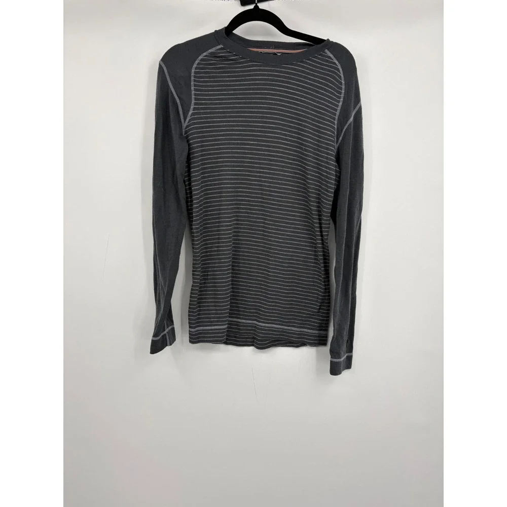 Smartwool Mens Small Merino Wool Striped Base Layer Long Sleeve Shirt Gray